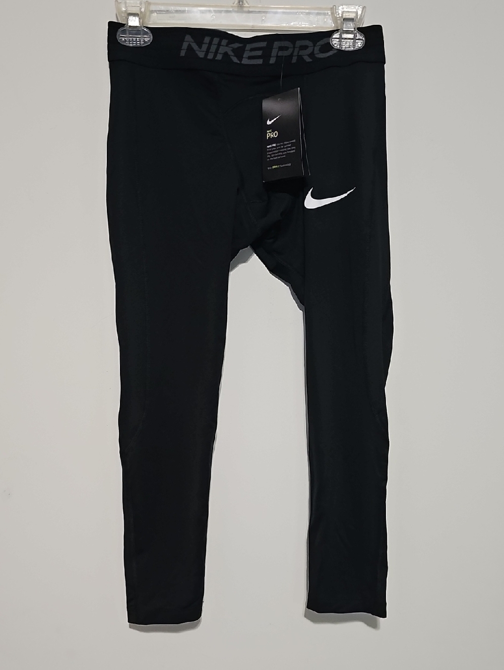 New Nike Pro Black  Performance Leggings with White Swoosh Sz M Mens Basketball
